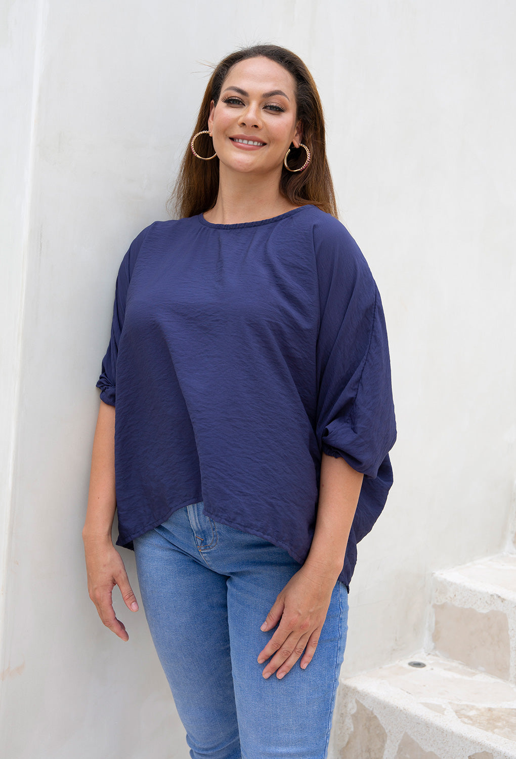 Navy cheap batwing top