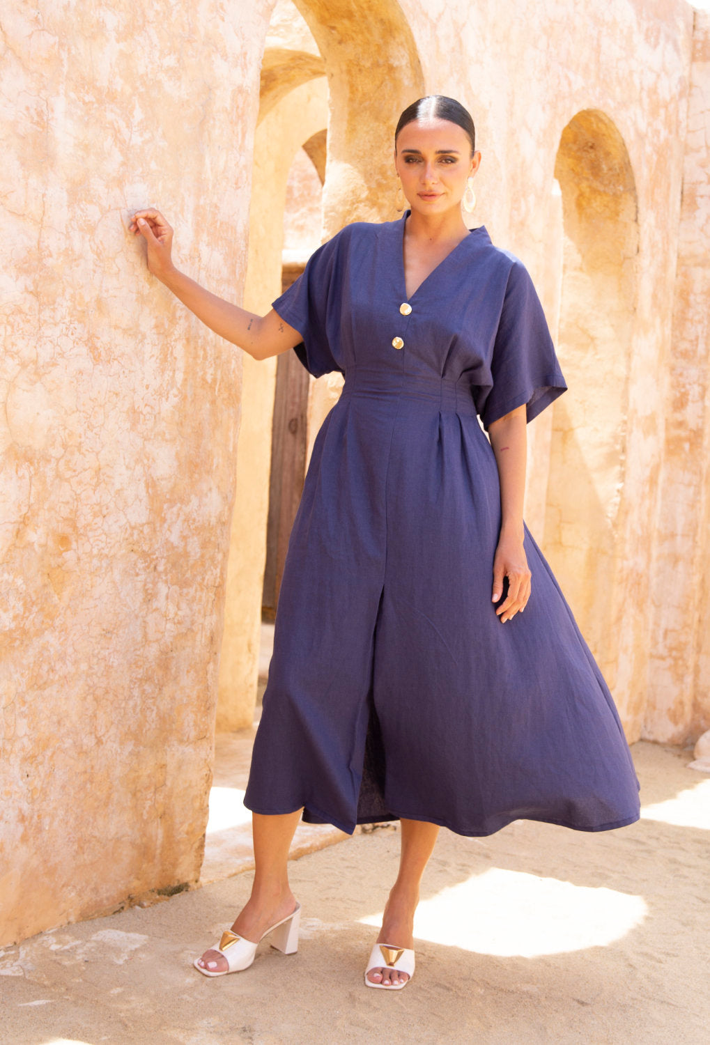emma midi dress Emma Midi Dress 10 / Navy / Rayon-Linen