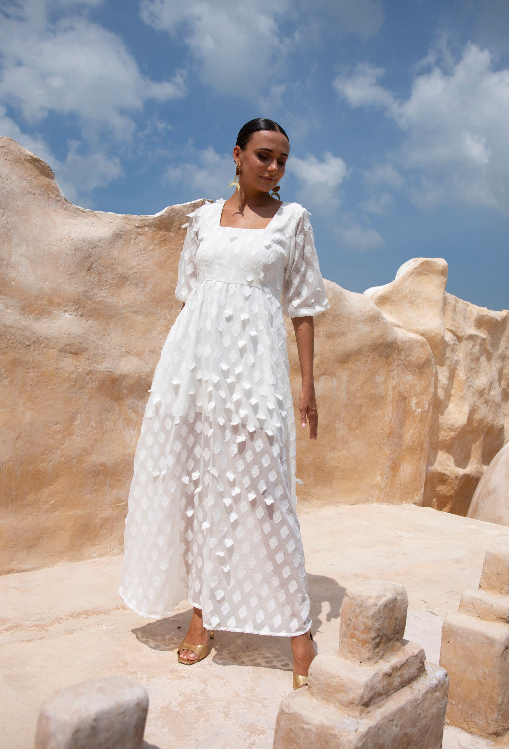 marrakesh gathered bust maxi dress Abigail Maxi Dress 16 / White Petal / Chiffon