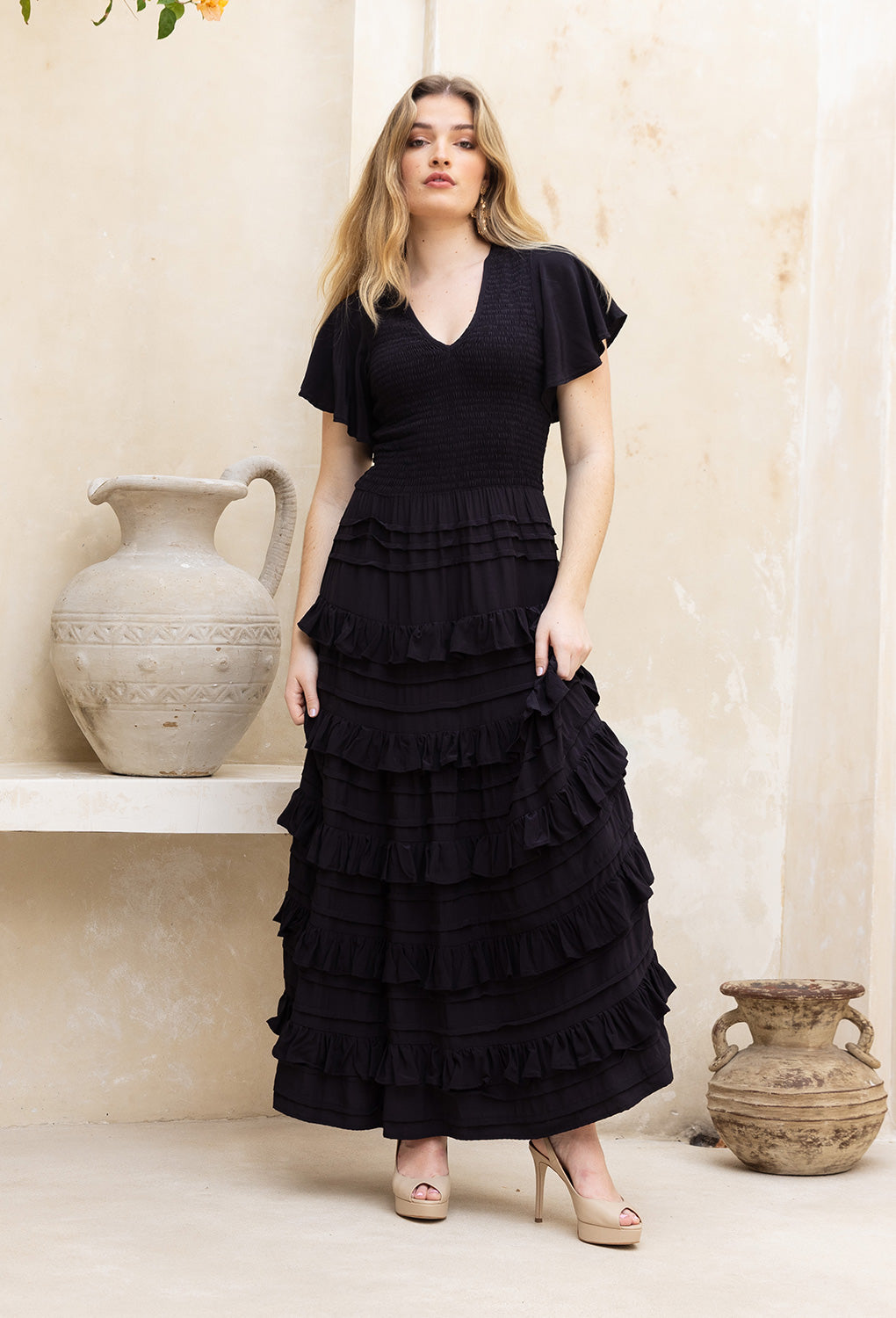Alanna V-Neck Maxi Dress 12 / Black / Fujiette Alanna V-Neck Maxi Dress 12 / Black / Fujiette