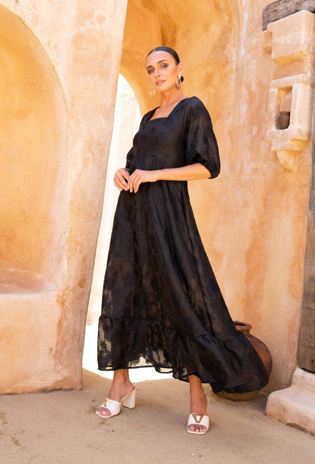 abigail silk maxi dress Abigail Maxi Dress 14 / Black / Chiffon Jacquard