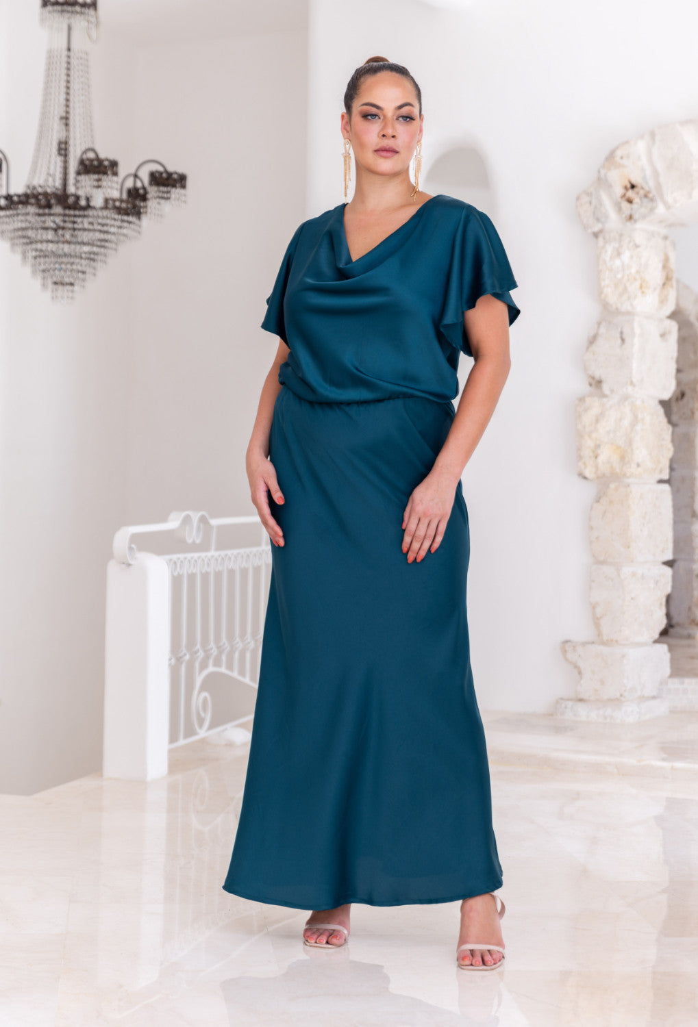 Amber Cowl Dress 14 / Emerald Green Satin / Satin Amber Cowl Dress 14 / Emerald Green Satin / Satin