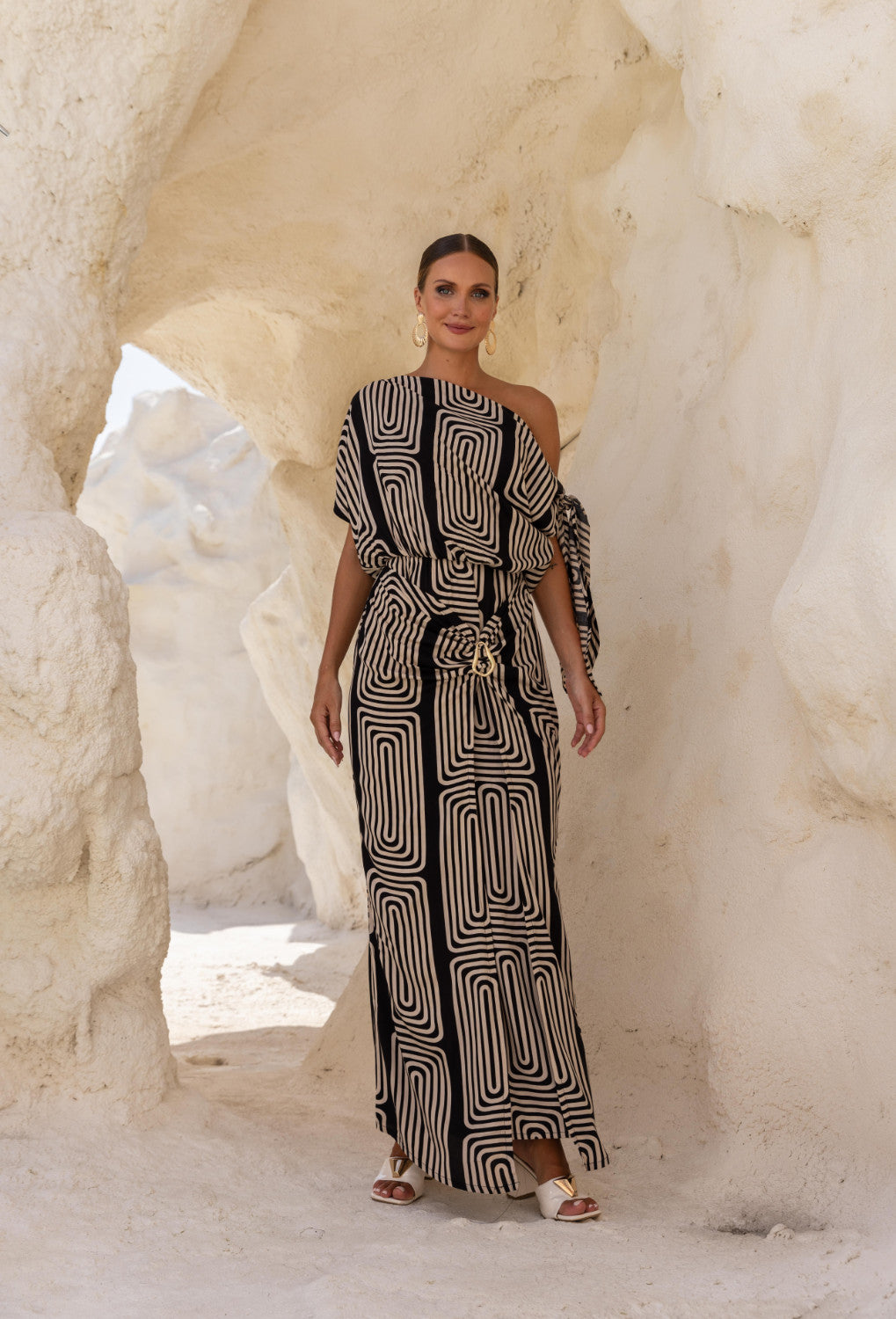 Zahara Maxi Dress 10 / Geo Square Print / Rayon