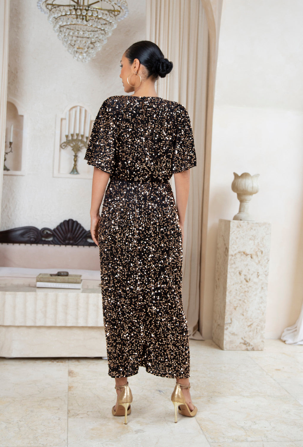 Piper Cocktail Dress 16 / Black - Gold Sequins / Velour- Sequin