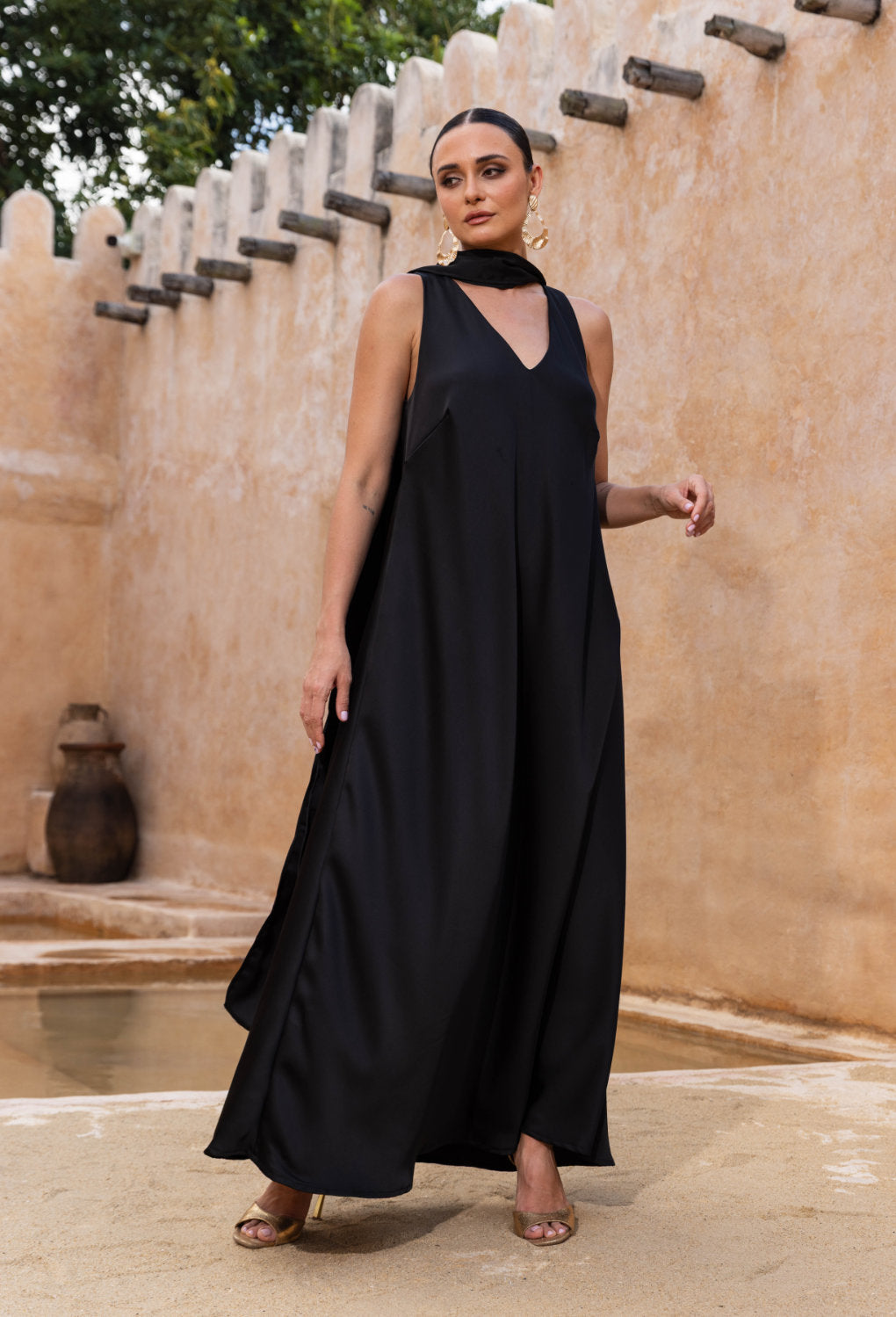 Monaco Glamour Dress in Black Satin
