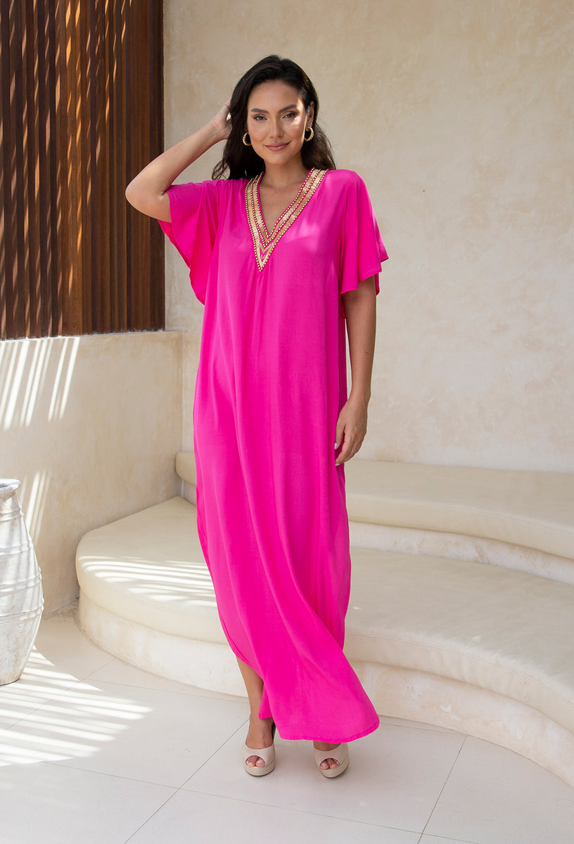 Camila Beaded Kaftan With Sleeve – Natasha Gan